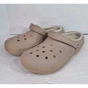 Crocs Lined Clog Shoes Men’s Size 12 Brown Faux Fur Slip On Comfort Warm Casual